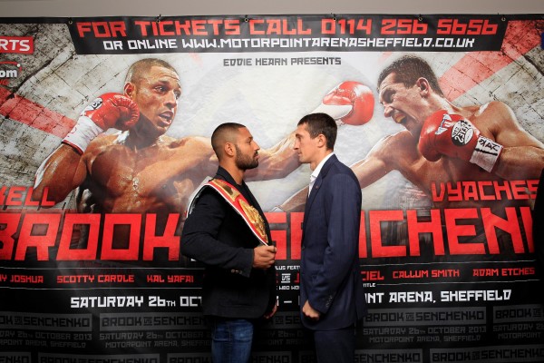 WORLD TITLE ELIMINATOR PRESS CONFERENCEMOTORPOINT ARENA,SHEFFIELDPIC;LAWRENCE LUSTIGKELL BROOK AND VYACHESLAV SENCHENKO COME FACE TO FACE TO ANNOUNCE THEIR CLASH PROMOTED BY EDDIE HEARN AT SHEFFIELDS MOTORPOINT ARENA ON OCTOBER 26TH