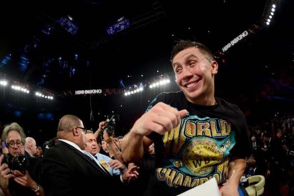 INGLEWOOD, CA - APRIL 23: Gennady Golovkin of Kazakhstan celebrates a second round TKO of Dominic Wade during his unified middleweight title fight at The Forum on April 23, 2016 in Inglewood, California. (Photo by Harry How/Getty Images)