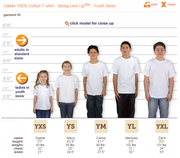 Youth Extra Small T Shirt Size Chart